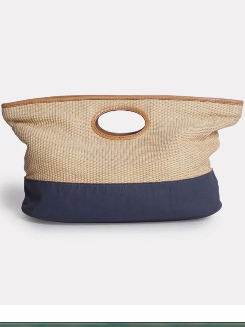 Tory Burch Natural Straw & Navy Blue Ella Tote Bag